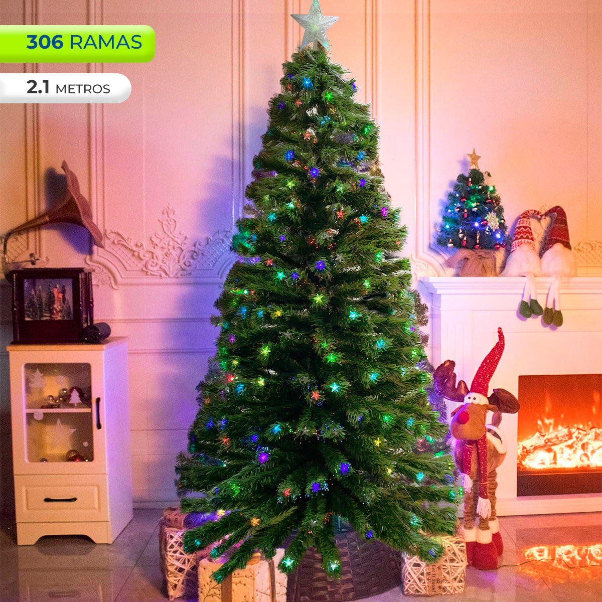 Árbol Navidad Fibra Óptica 210 cm 7 Colores Tupido RF T687