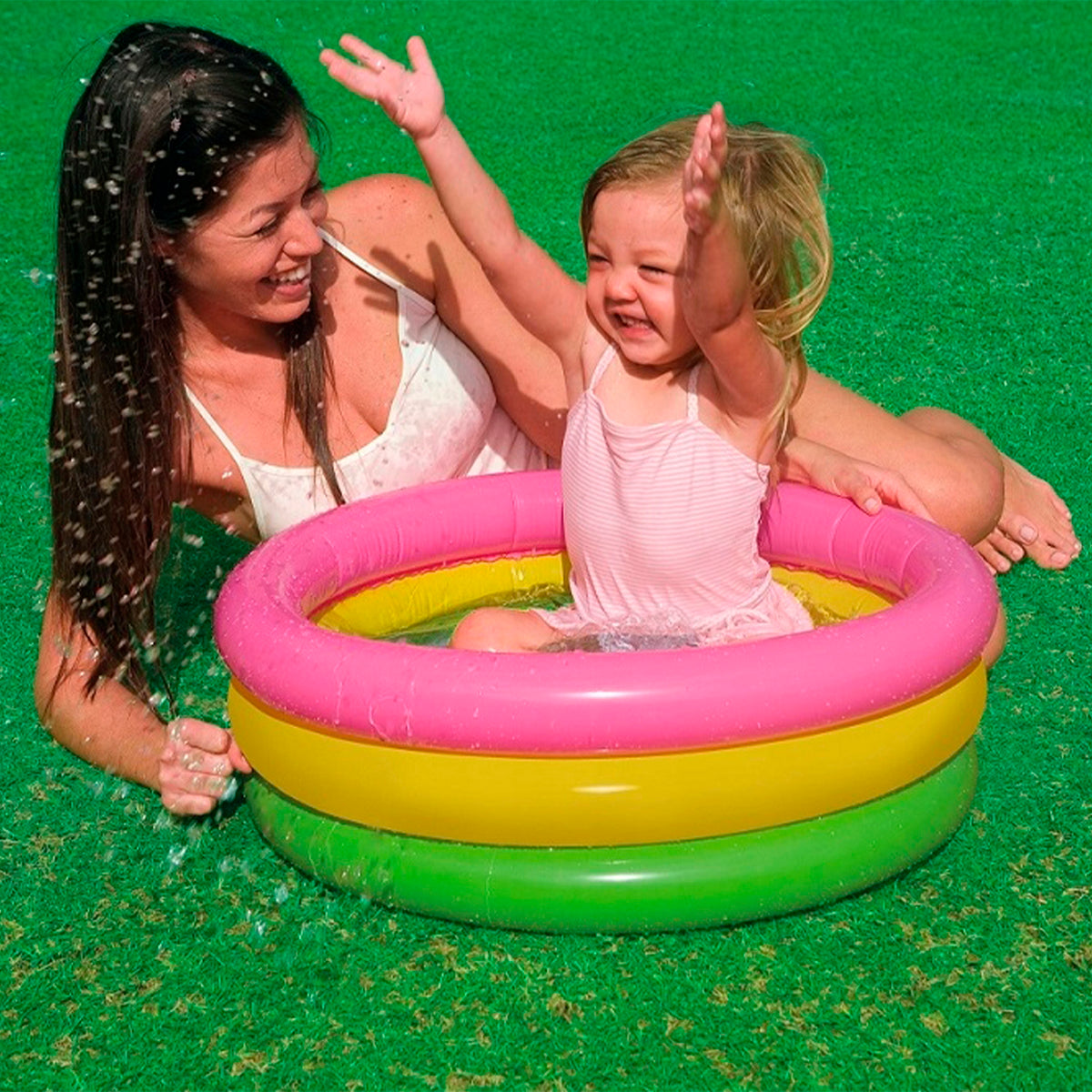 Piscina Inflable Redonda 3 Aros + Base Acolchada Infantil NP