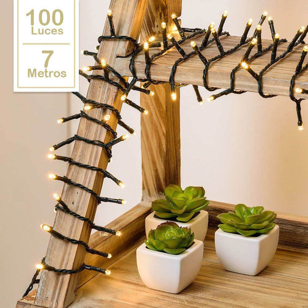 Extensión Luz LED Lineal 100 Luces 7 Metros Cable Verde RF TC