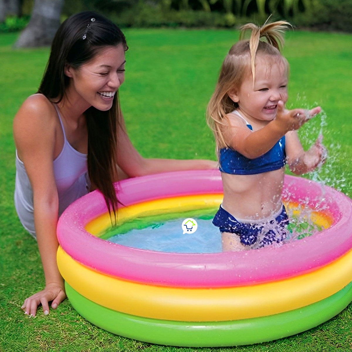 Piscina Inflable Redonda 3 Aros + Base Acolchada Infantil NP