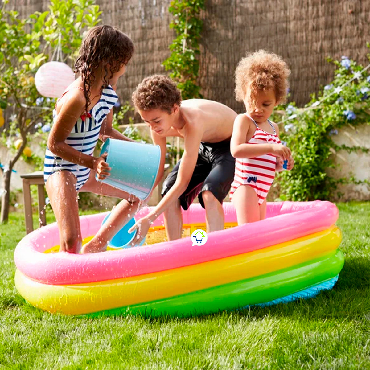 Piscina Inflable Redonda 3 Aros + Base Acolchada Infantil NP