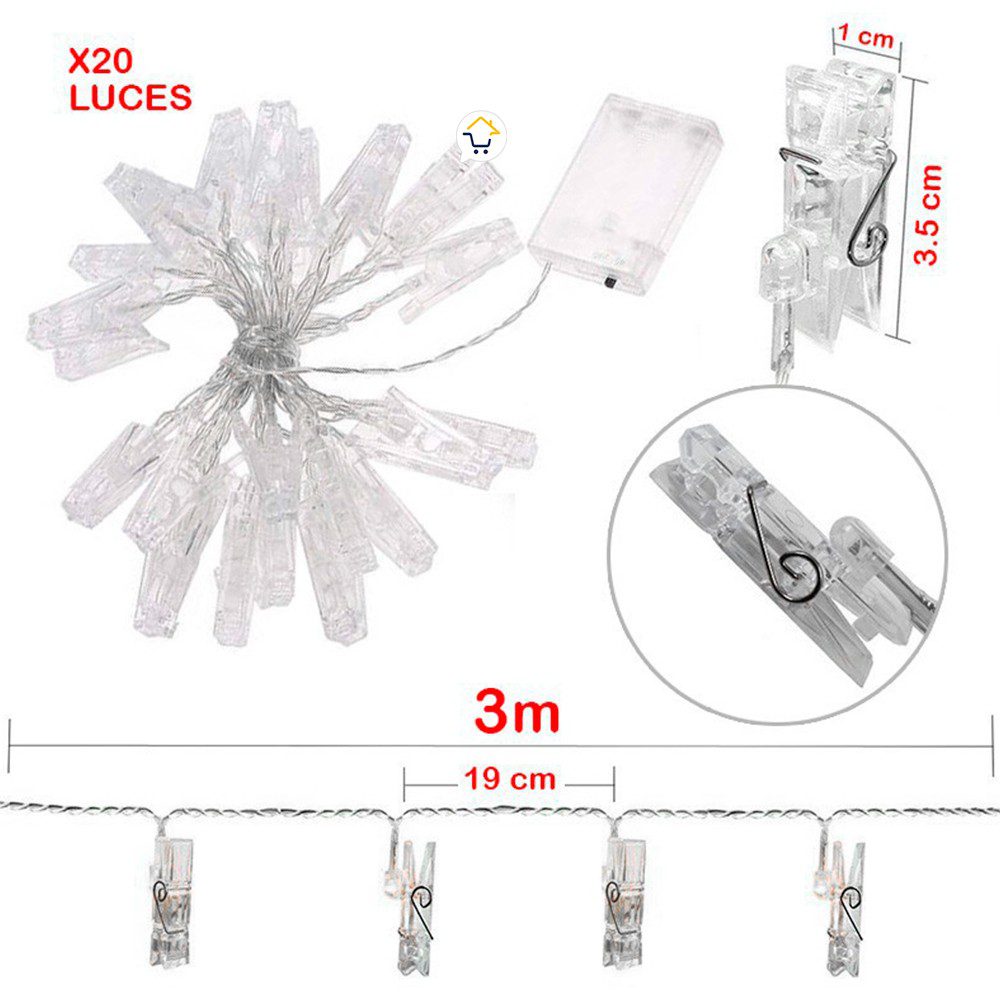 Luz LED Pinza Fotos X20 Luces Gancho Extensión 3M XWD47