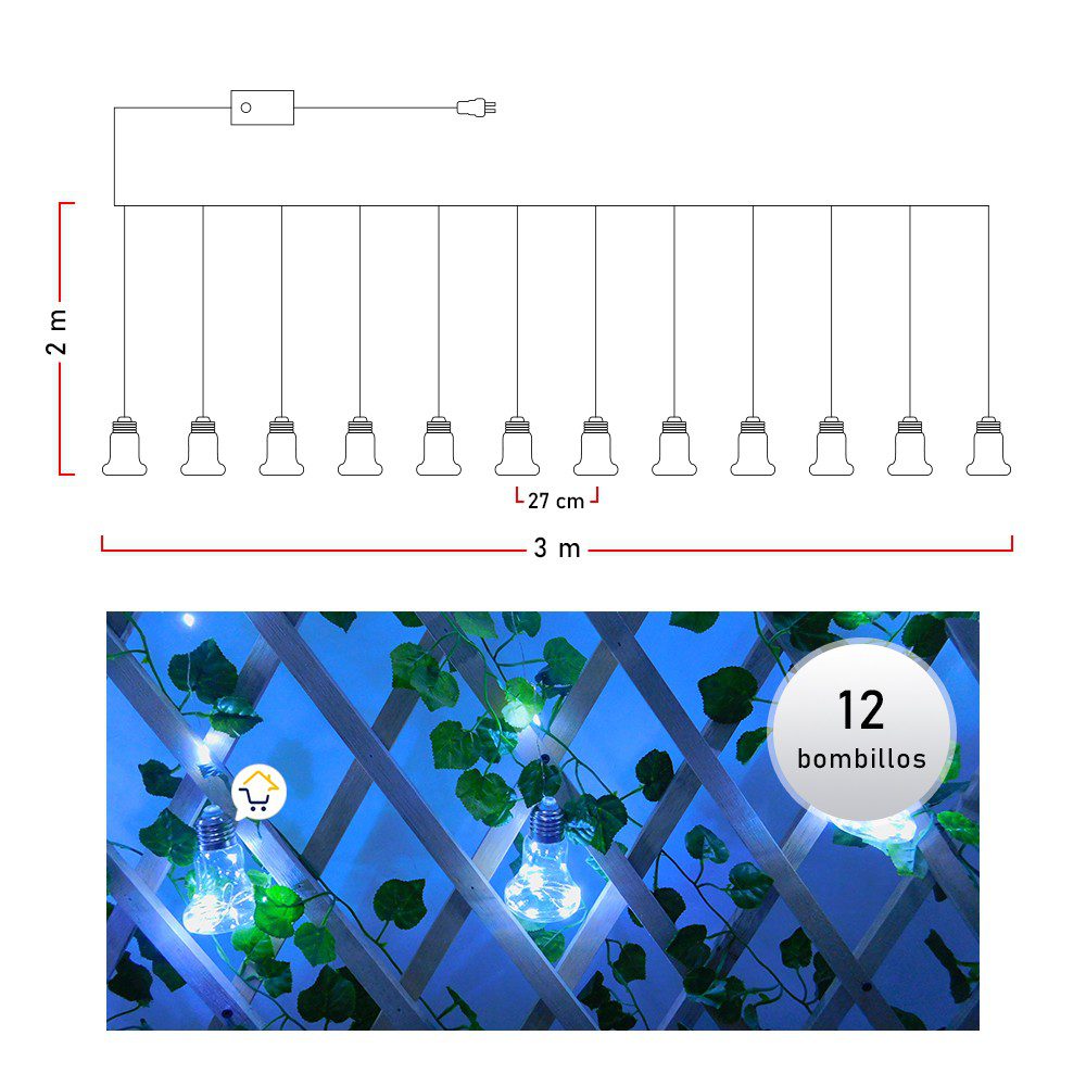 Cortina Micro LED 12 Tiras Estilo Campana 3 x 2 m 312 Luces 1617