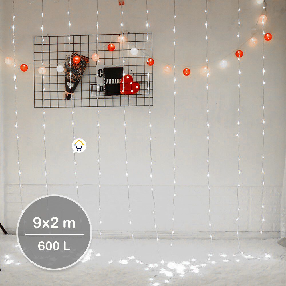 Luz Cascada 9X2 Metros 600 LED Luces Navidad BLANCA 600LEDB