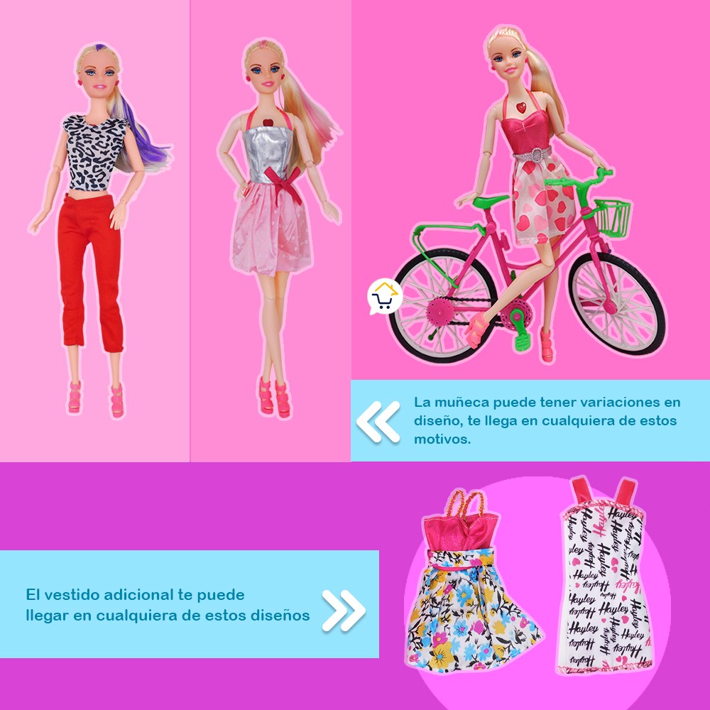 Muñeca Articulada Musical Fashion con Bicicleta Niñas HB017
