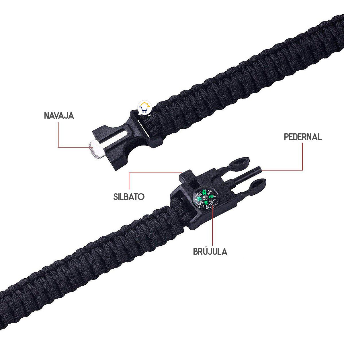 Combo Pulseras Supervivencia Paracord X3 Unidades Silbato y Pedernal MJ375
