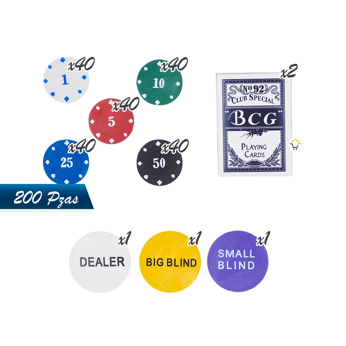 Set Póker Juego De Cartas Naipes 200 Fichas Tapete HD4154