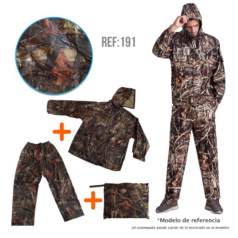 Impermeable Moto Camuflado 2 Piezas Chaqueta Capucha + Pantalón + Bolso REF: 191