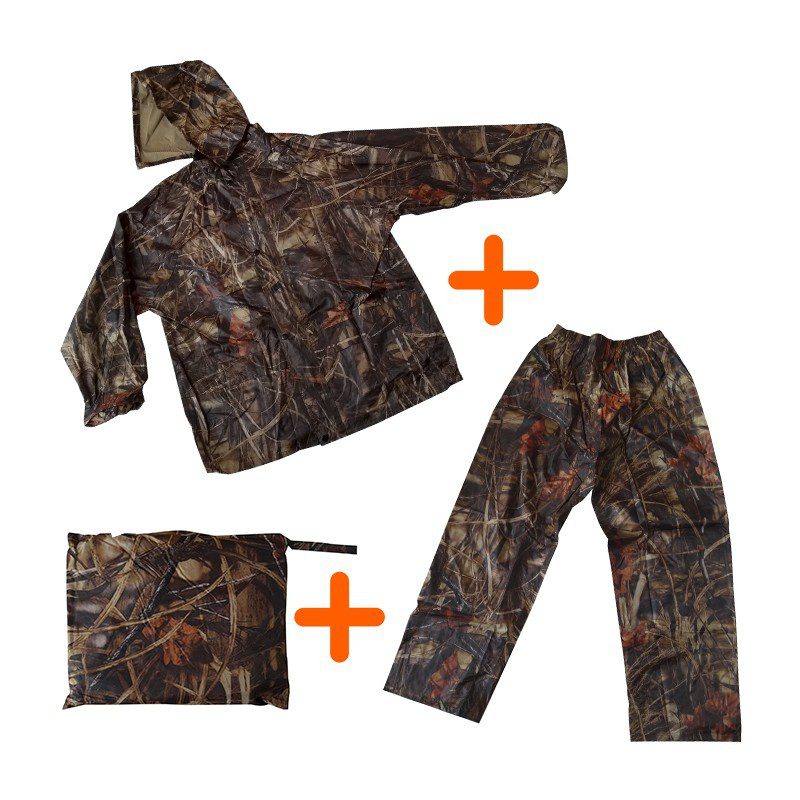 Impermeable Moto Camuflado 2 Piezas Chaqueta Capucha + Pantalón + Bolso REF: 191