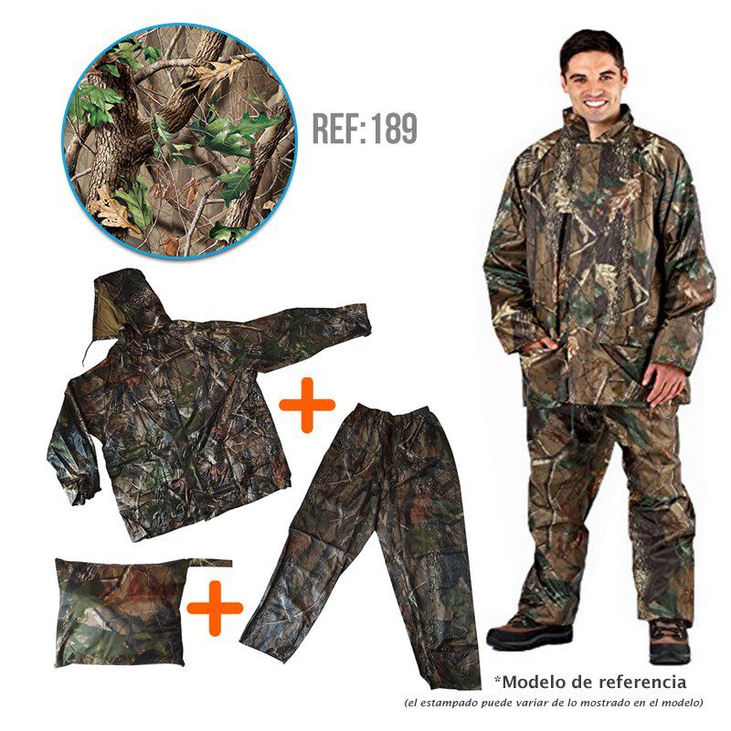 Impermeable Moto Camuflado 2 Piezas Chaqueta Capucha + Pantalón + Bolso REF: 189