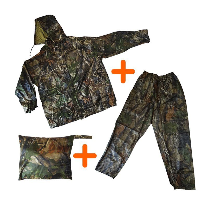 Impermeable Moto Camuflado 2 Piezas Chaqueta Capucha + Pantalón + Bolso REF: 189