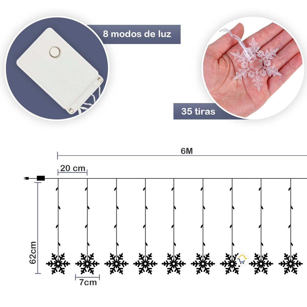 Luces Led Copos De Nieve 6 M Extensión Cortina Luz Navidad Azul 2086AZ