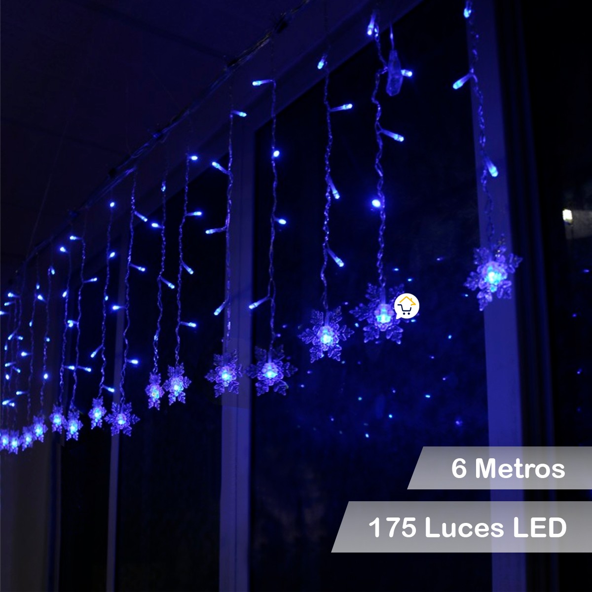 Luces Led Copos De Nieve 6 M Extensión Cortina Luz Navidad Azul 2086AZ