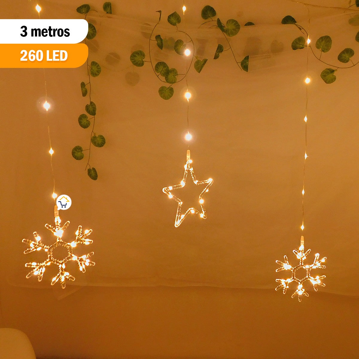 Luces Led Estrellas y Copos 260 Luces 3m Navidad Cálido 1626CA