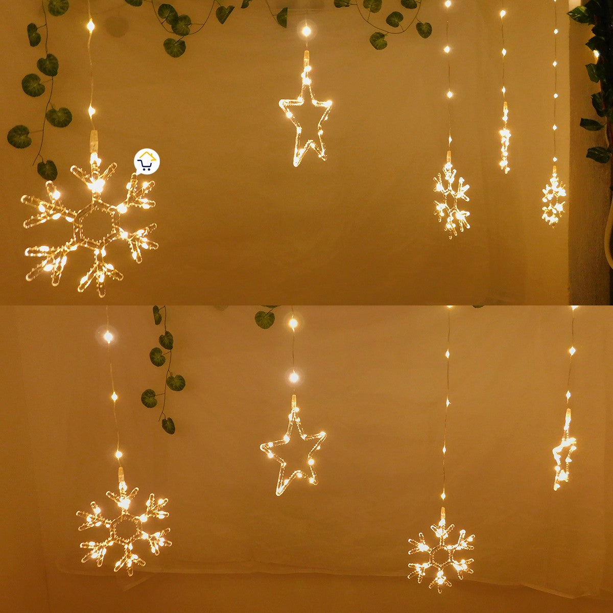 Luces Led Estrellas y Copos 260 Luces 3m Navidad Cálido 1626CA