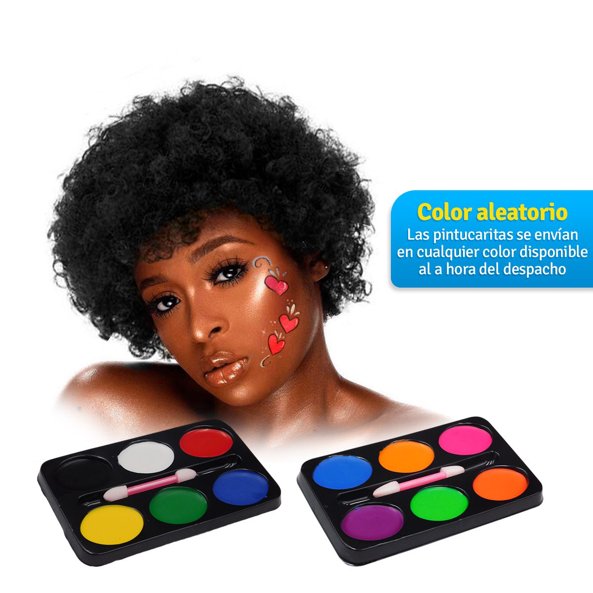 Peluca Afro Crespo y Pinta Caritas Maquillaje Halloween AFR0771
