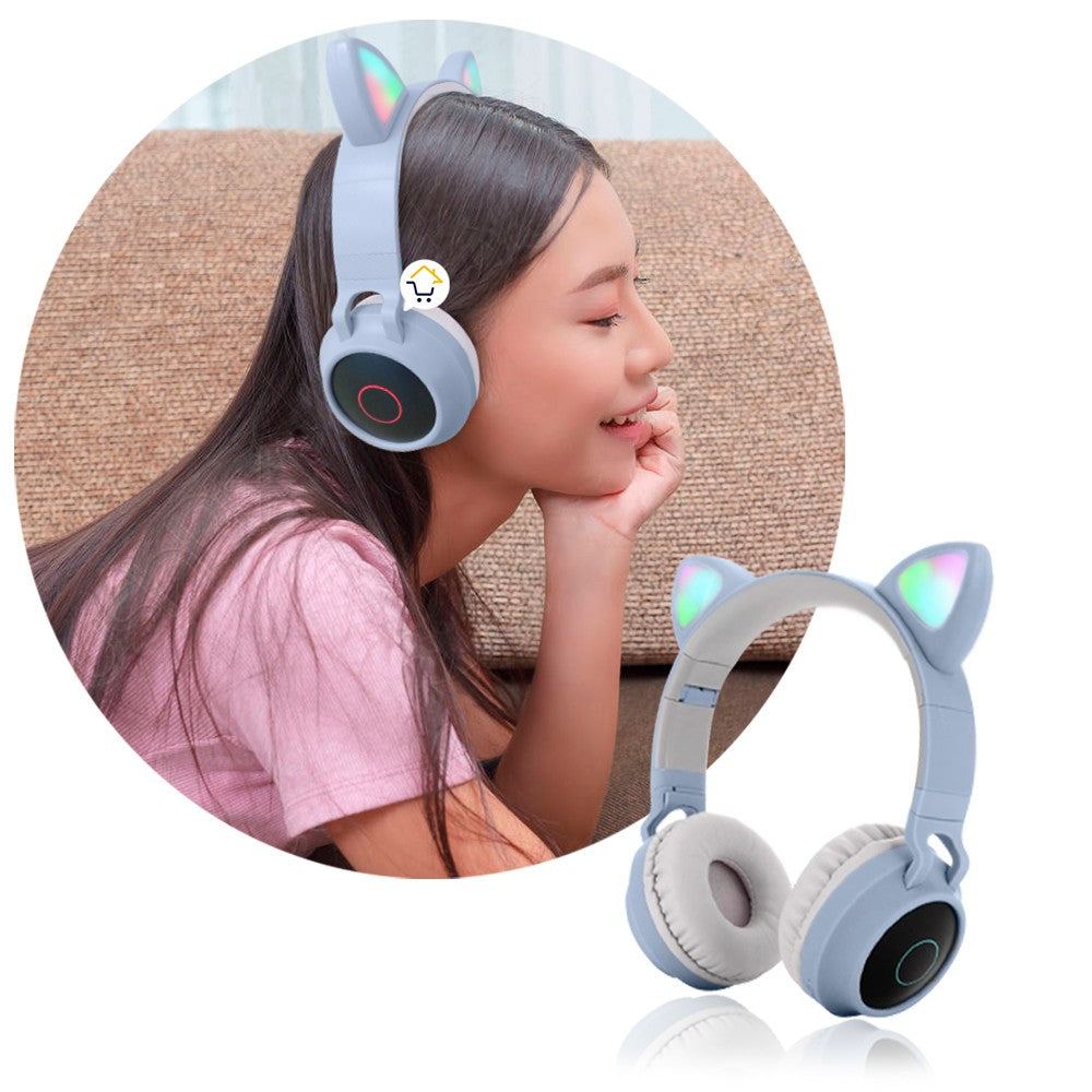 Audífonos Diadema Orejas Gato Bluetooth Luces Inalámbricos JR-028