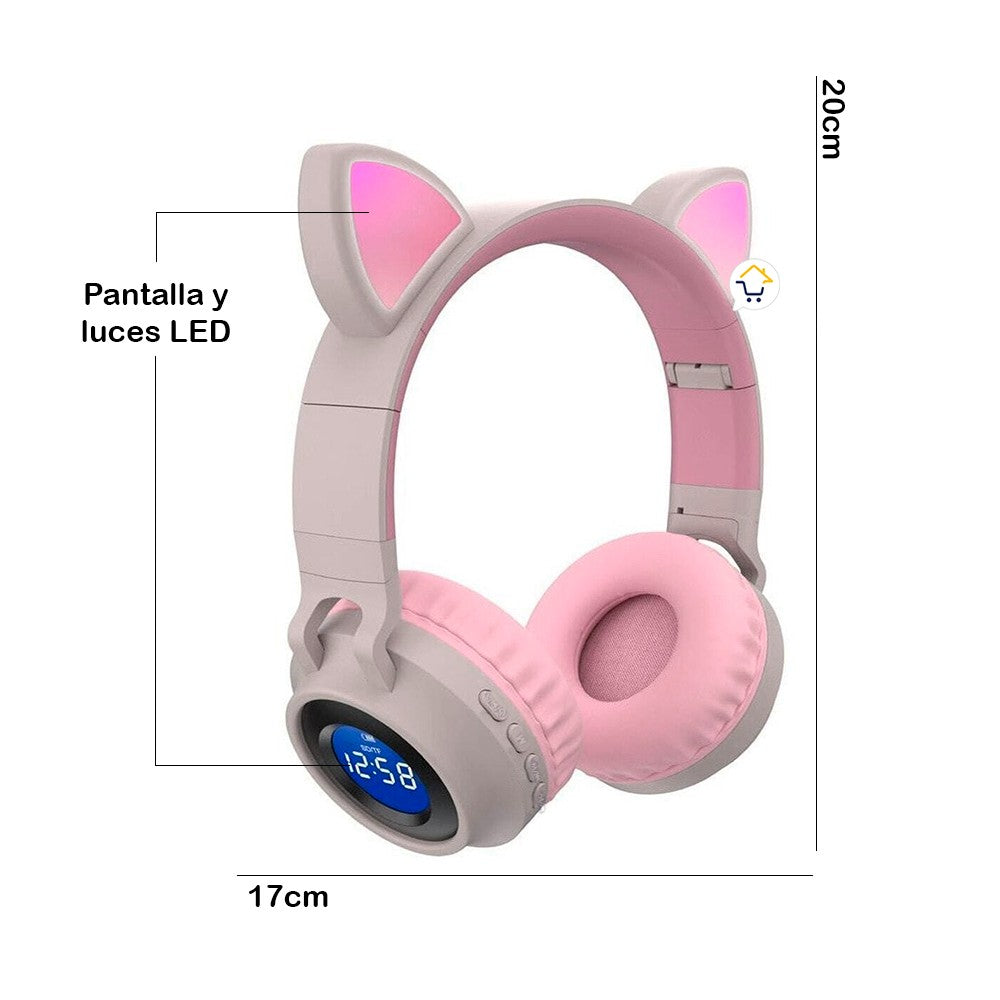 Audífonos Diadema Orejas Gato Bluetooth Luces Inalámbricos JR-028