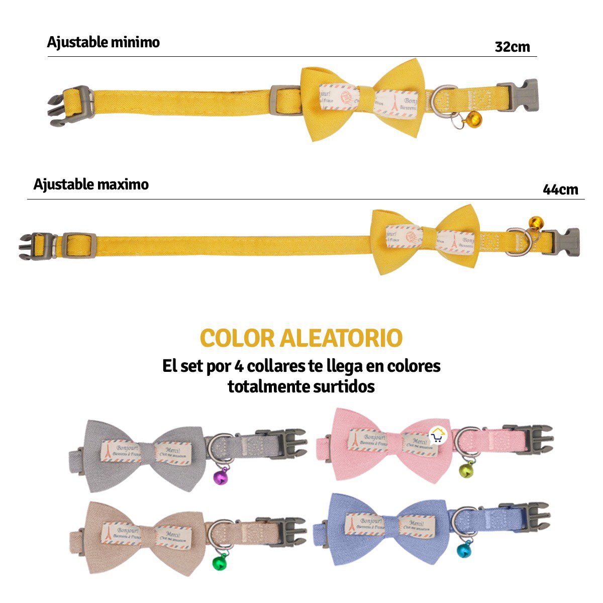 Collar Corbatín Con Cascabel Perros Gatos Correa Mascotas MAS44