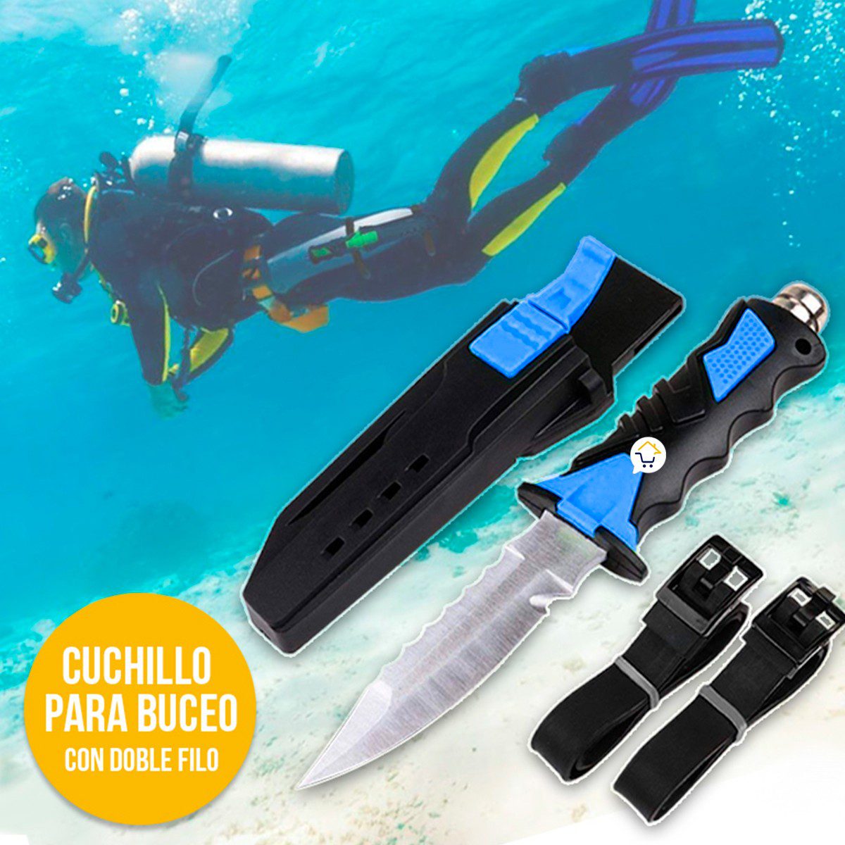 Cuchillo Para Buceo Acuático Táctico Pesca + Estuche y Correas RF 313