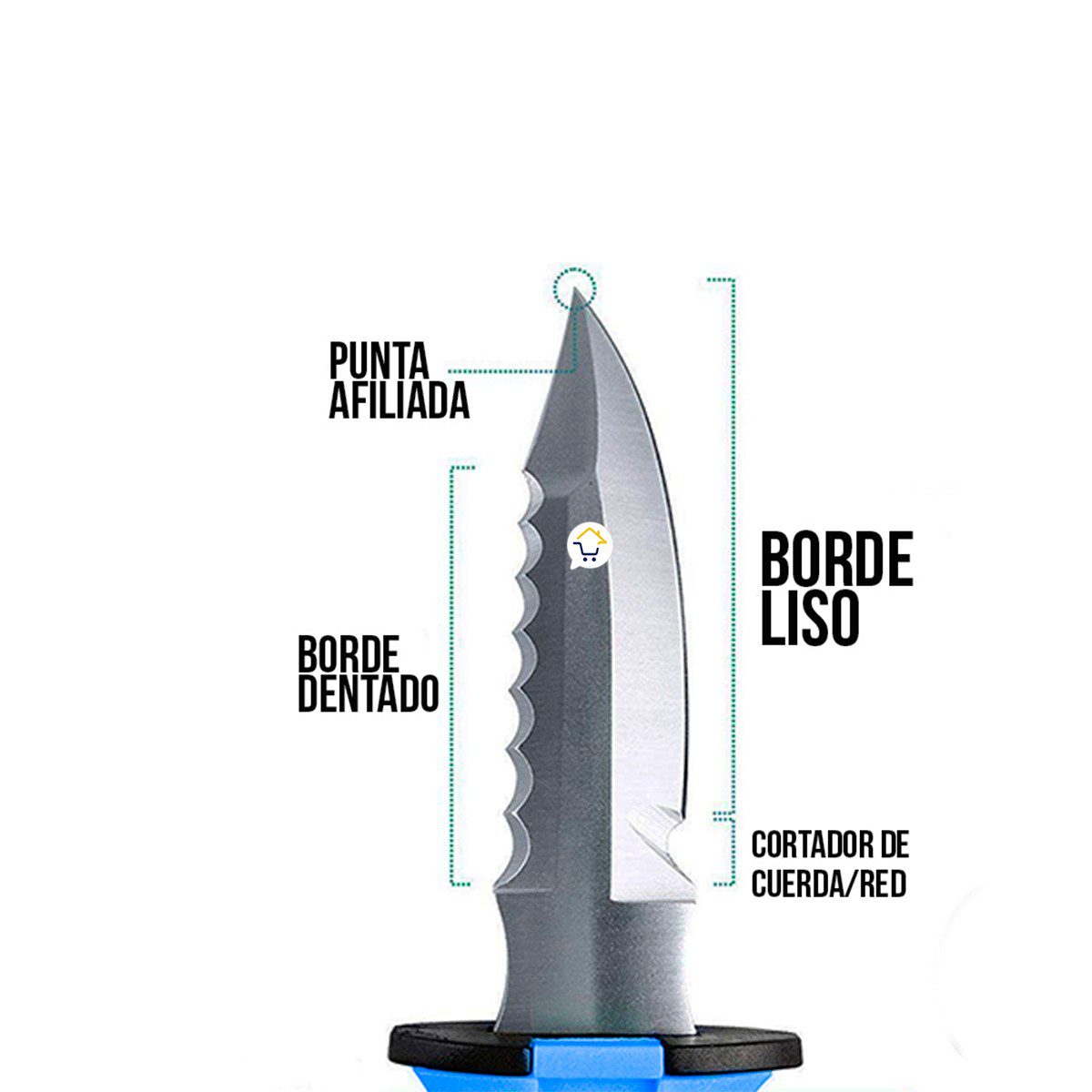 Cuchillo Para Buceo Acuático Táctico Pesca + Estuche y Correas RF 313