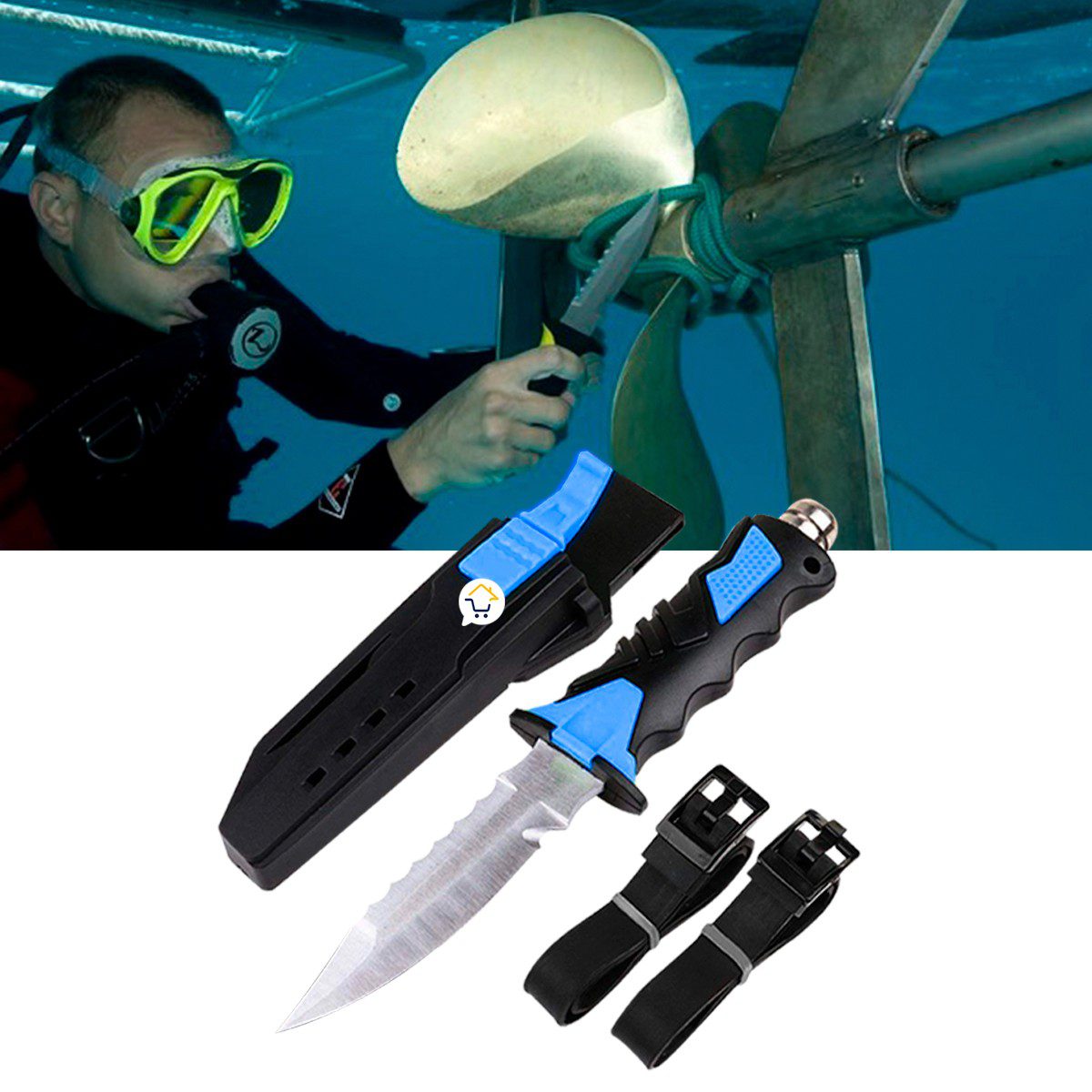 Cuchillo Para Buceo Acuático Táctico Pesca + Estuche y Correas RF 313