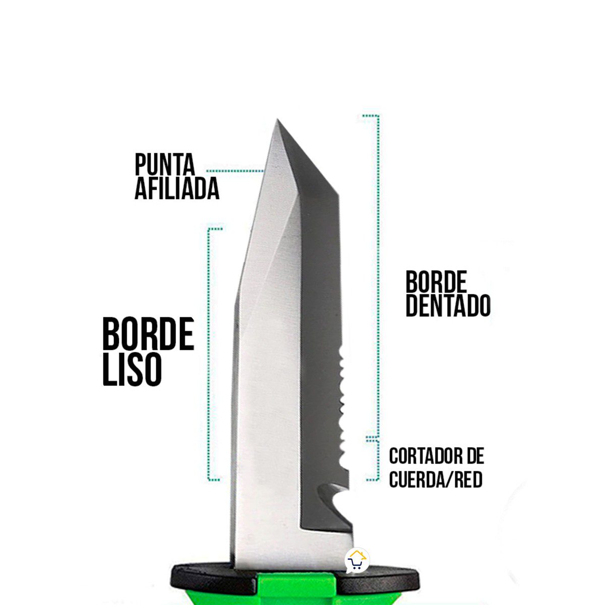 Cuchillo Para Buceo Acuático Táctico Pesca + Estuche y Correas 313V