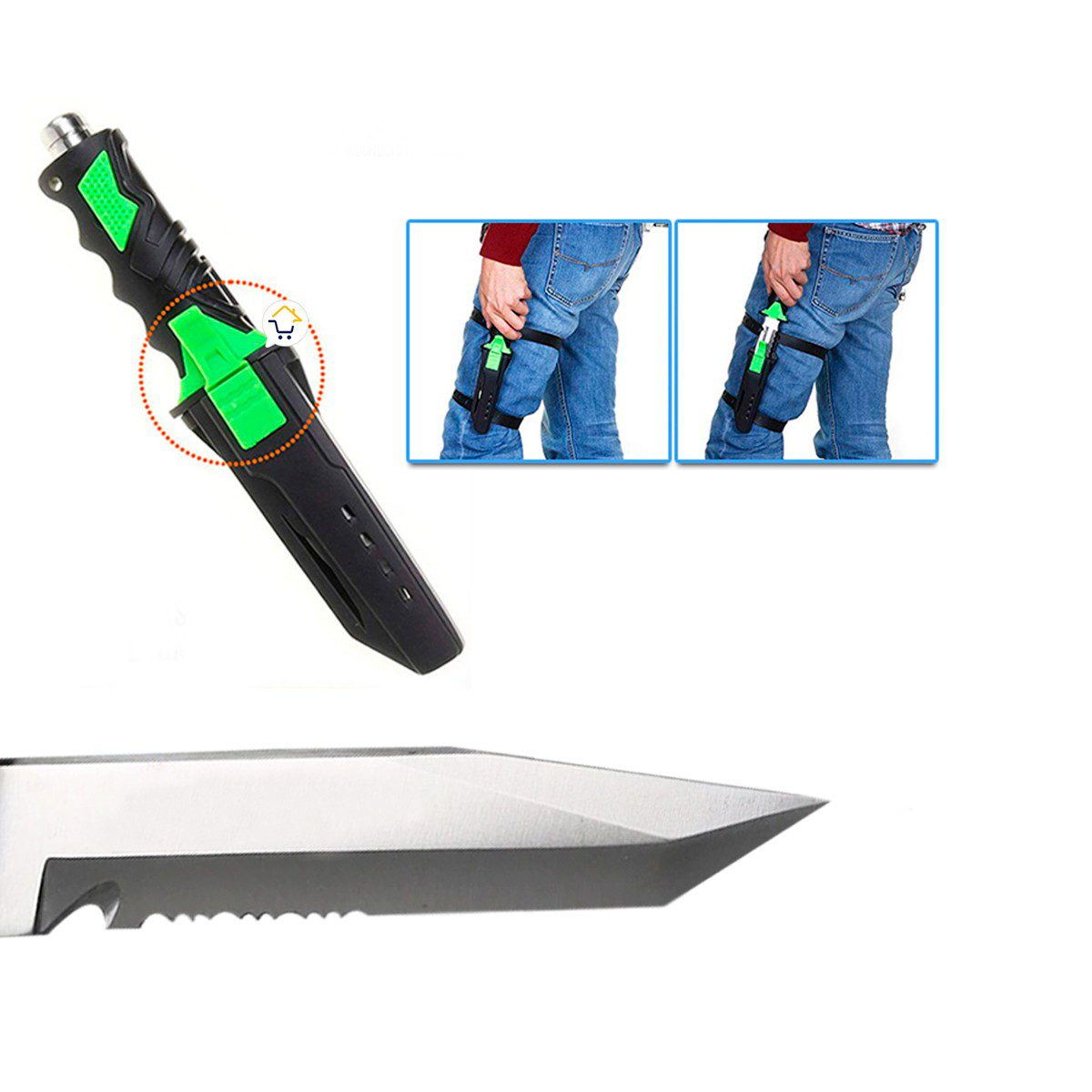Cuchillo Para Buceo Acuático Táctico Pesca + Estuche y Correas 313V