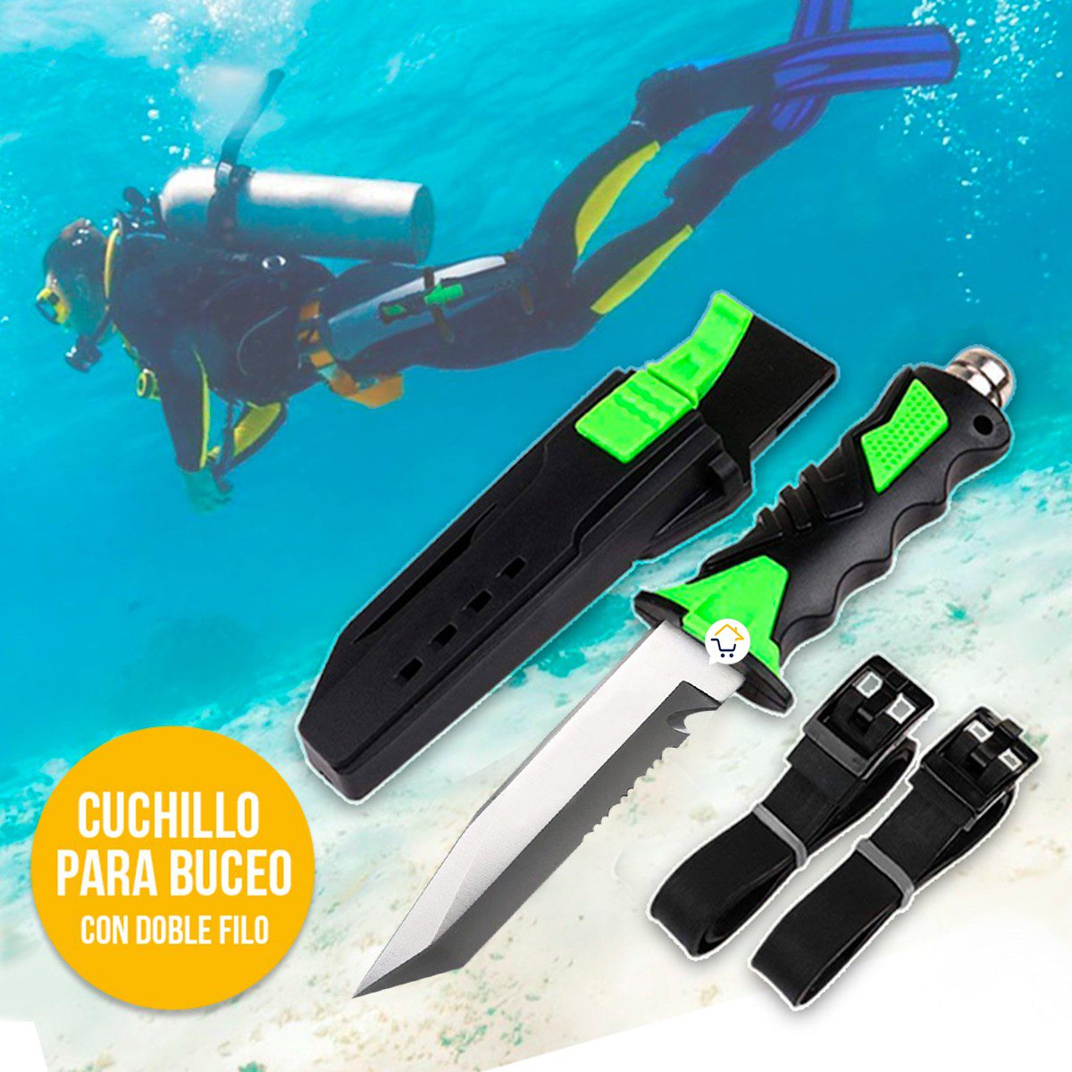 Cuchillo Para Buceo Acuático Táctico Pesca + Estuche y Correas 313V