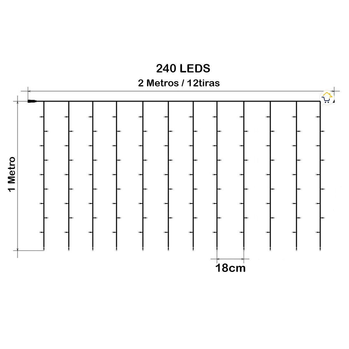 Cortina LED 2X1 Metros 240 LED Decoración Navidad Azul LEDC240L