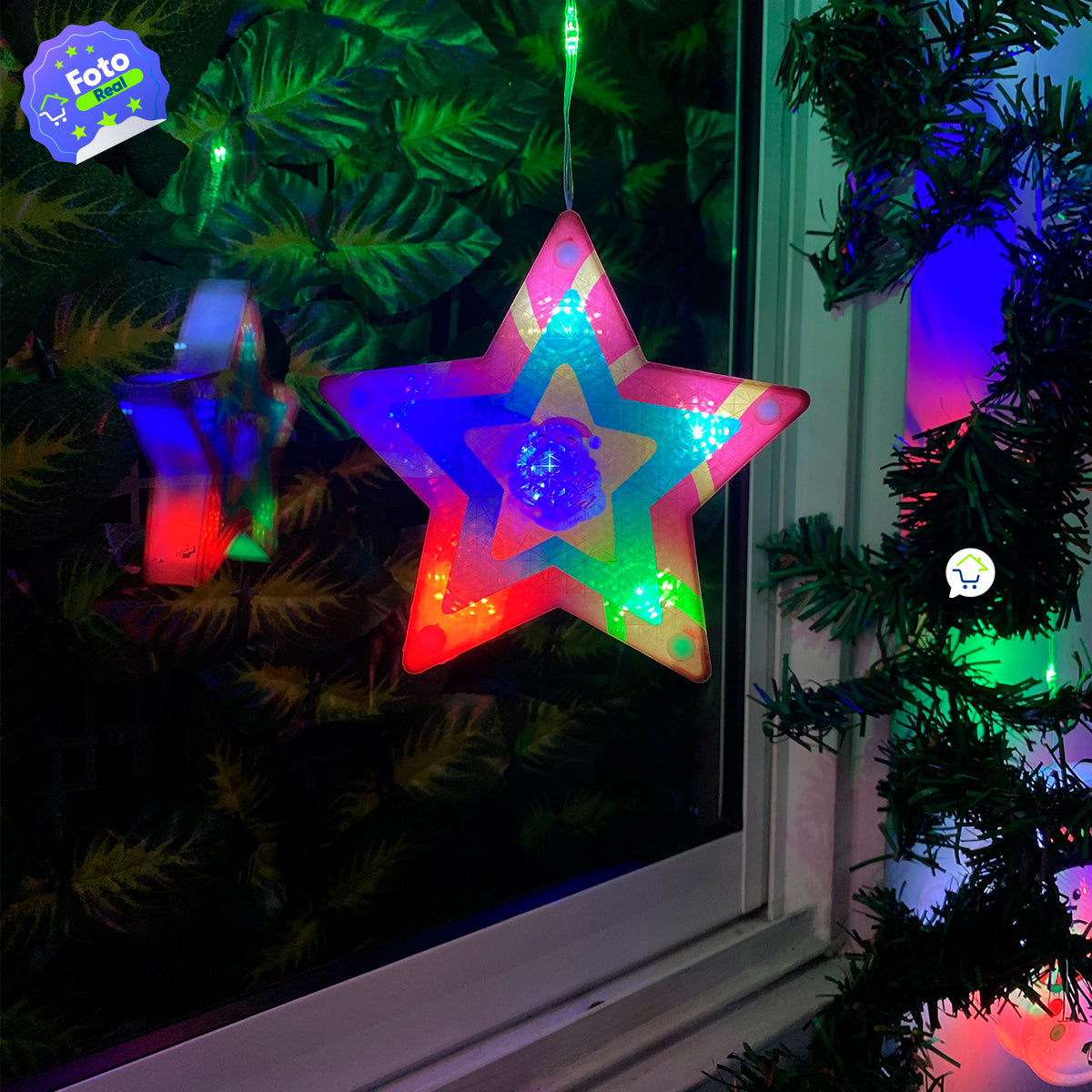 Cortina Intercalada 2.95 M x 80 CM Estrellas y Muñeco De Nieve 115 LED Extensión Navidad 1812