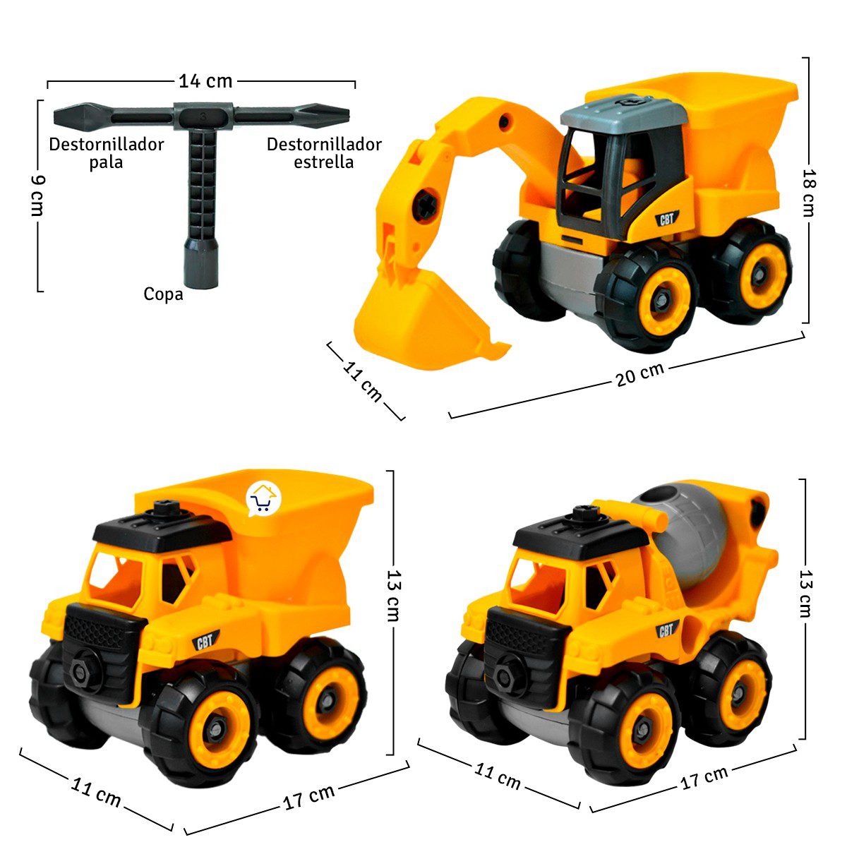 Set x3 Construcción Excavadora Volqueta Mezcladora Juguetes Niños STPF11
