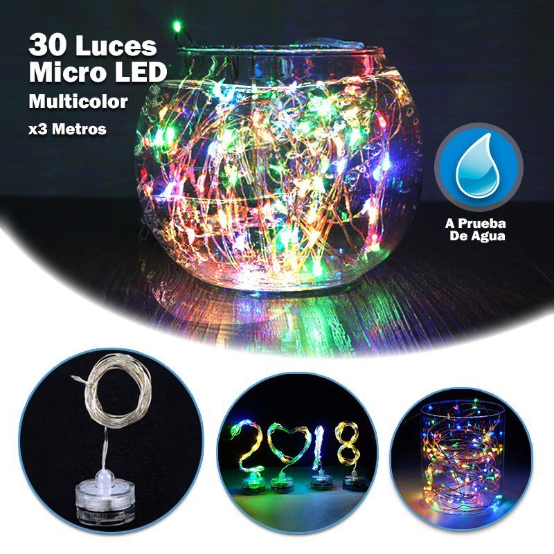 Luces Micro Led Impermeables Sumergibles Decoración X30 LED Multicolor