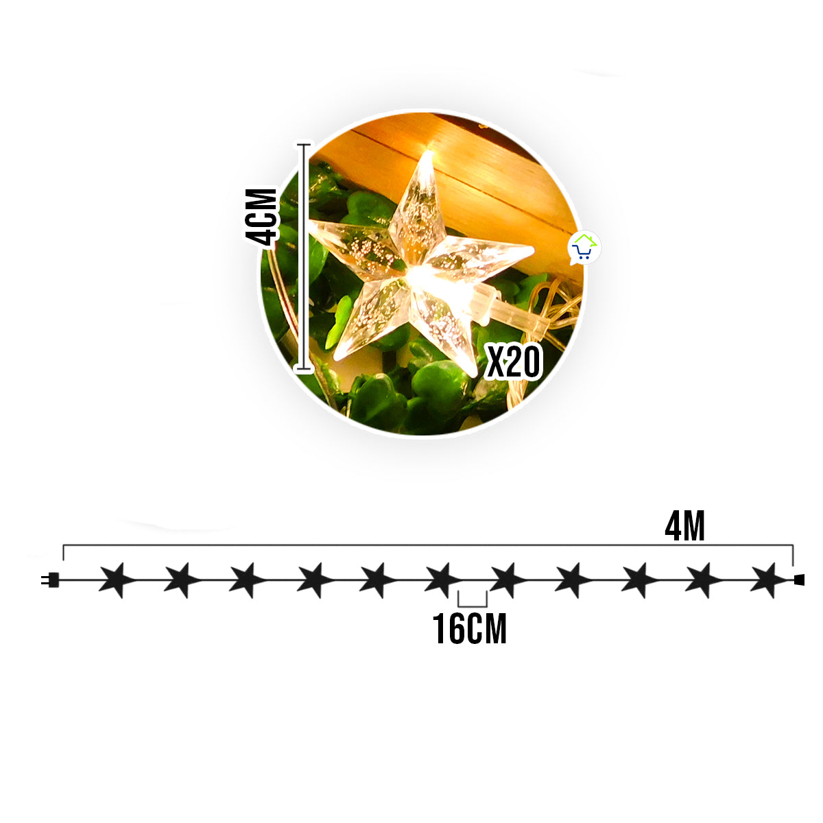 Extensión LED Estrellas Luces 4 Metros Cálido Decoración LEB20