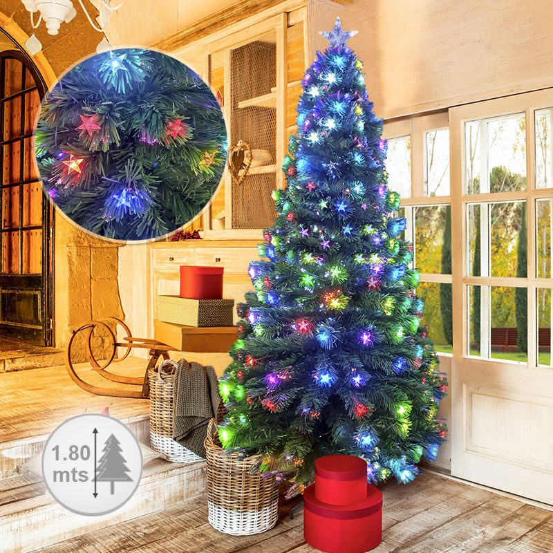 Árbol Navidad Fibra Óptica 180 cm Estrellas Tupido RF T797