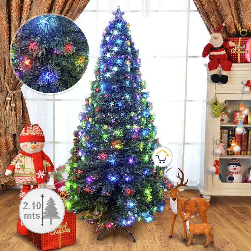 Árbol Navidad Fibra Óptica 210 cm Estrellas Tupido T797210