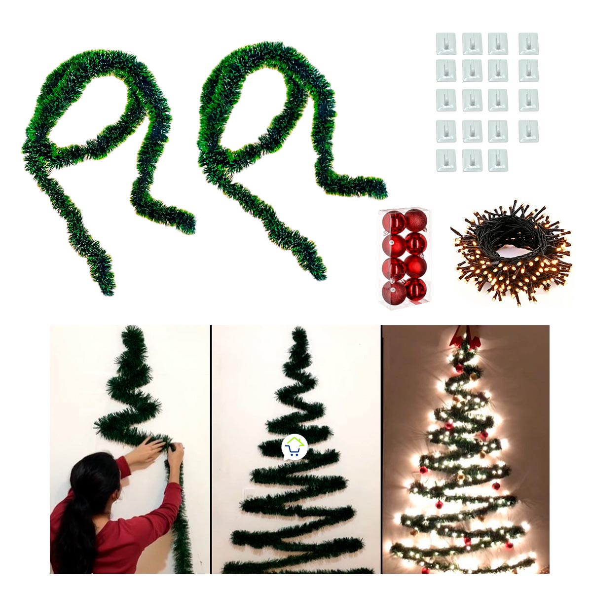 Árbol Navidad De Pared + Luces + Estrella + Decoración GRATIS! AGUI001