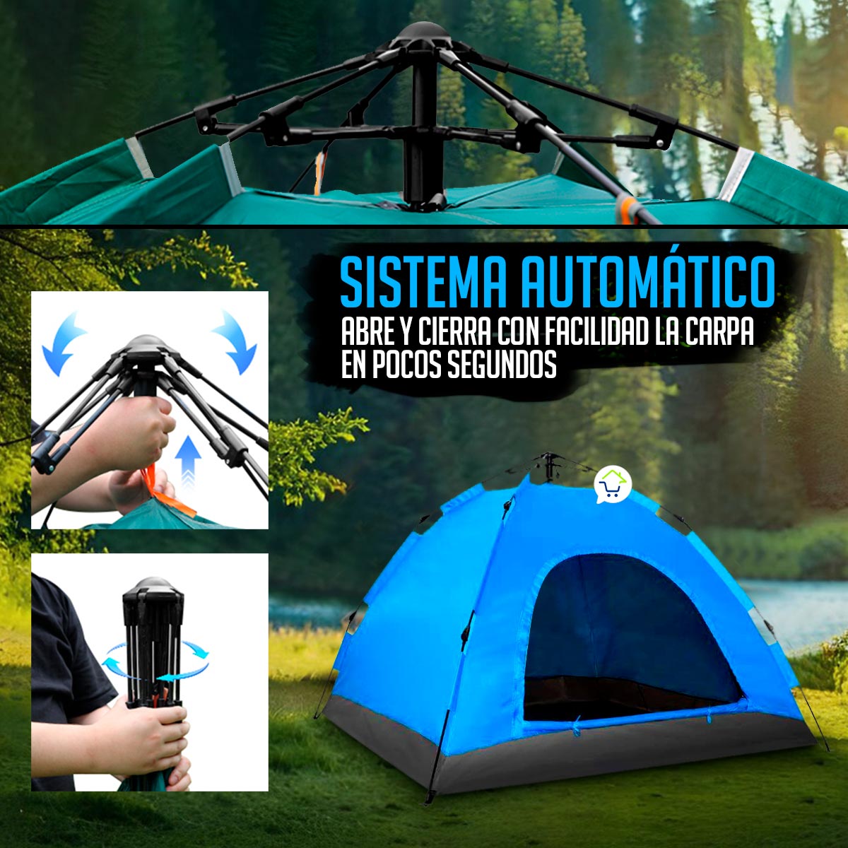 Carpa Camping 3 Personas Automática Arma En 1 Minuto 2X15M