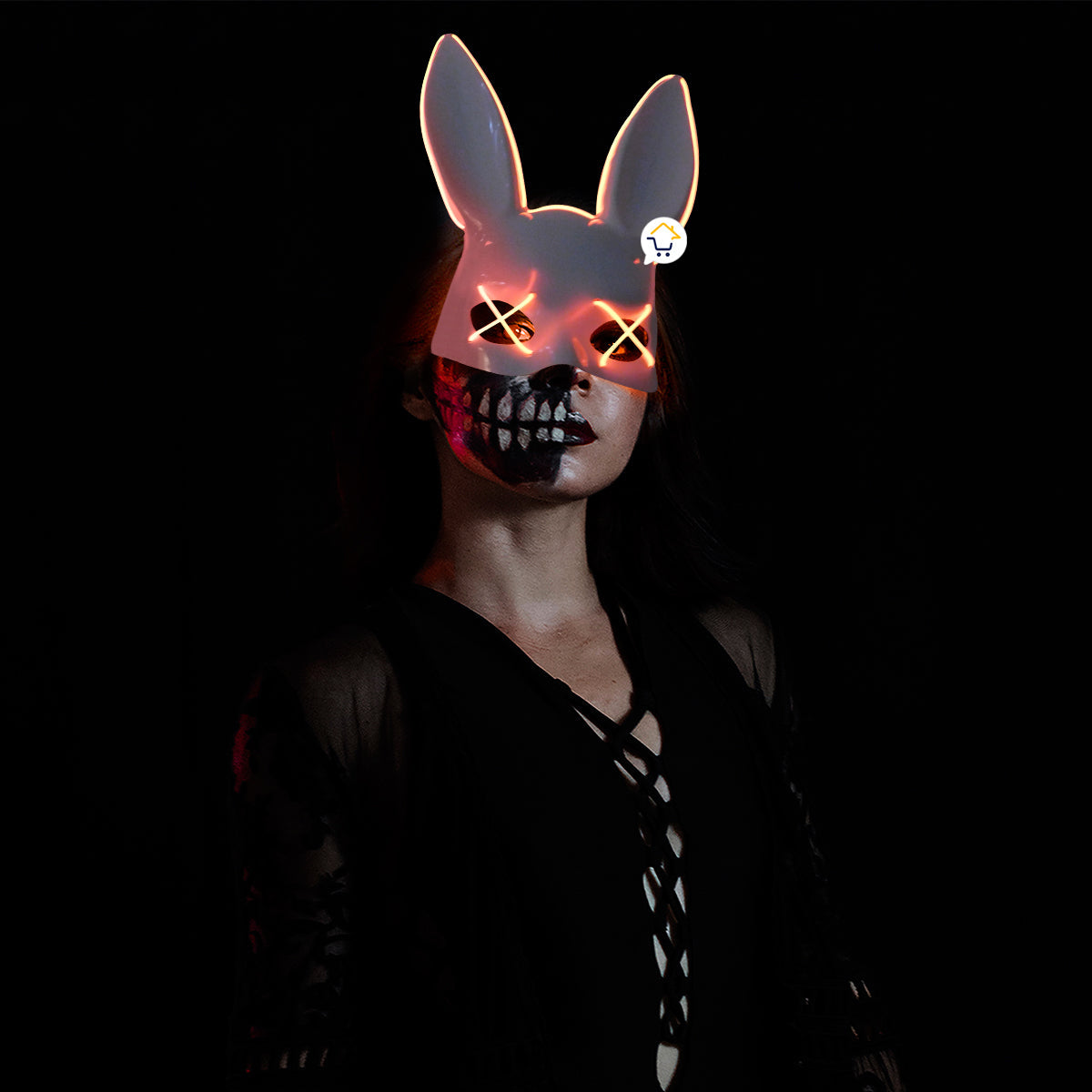 Máscara Neón Conejo Media Cara Accesorio Disfraz Halloween PG395NEON
