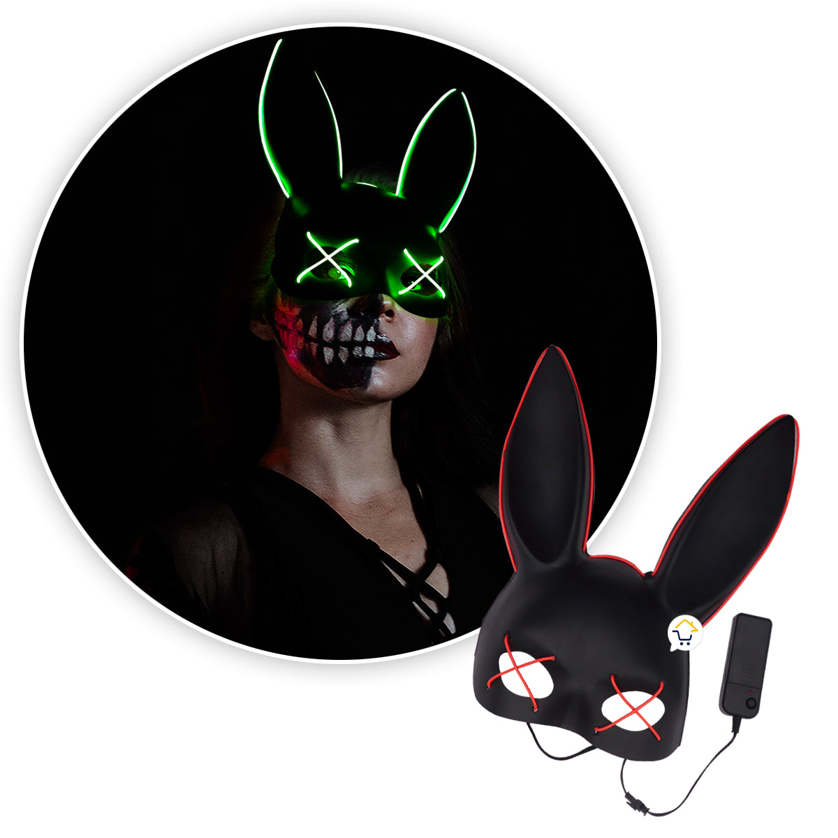 Máscara Neón Conejo Media Cara Accesorio Disfraz Halloween PG395NEON