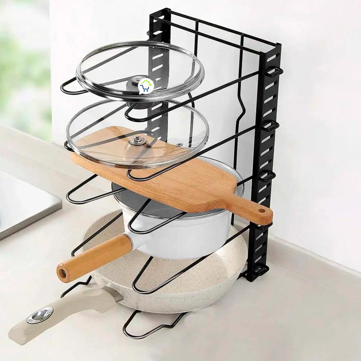 Organizador De Ollas Y Sartenes 5 Niveles Estante 2 en 1 Escurridor Ajustable CENC-052