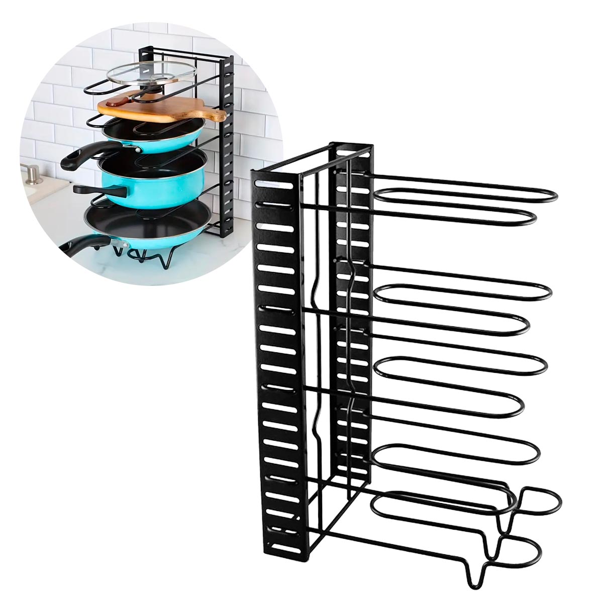 Organizador De Ollas Y Sartenes 5 Niveles Estante 2 en 1 Escurridor Ajustable CENC-052