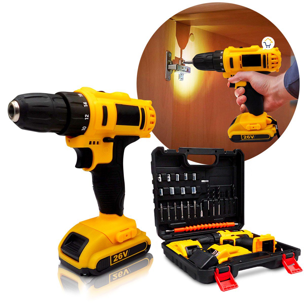 Taladro Inalámbrico Recargable 26V Con Estuche Herramientas H01