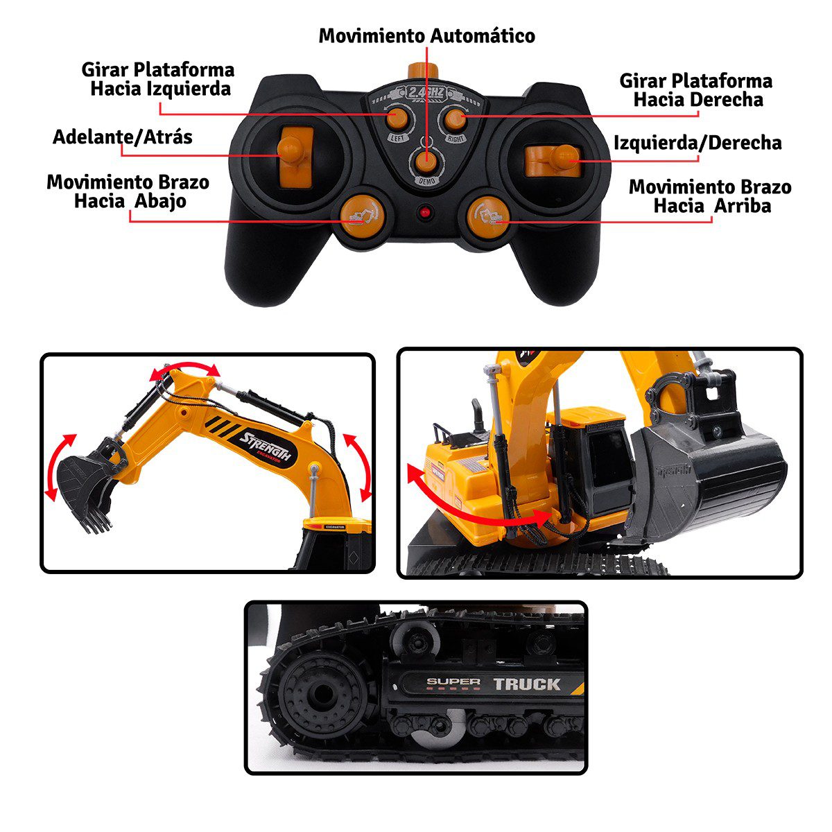 Excavadora Control Remoto Movimientos Realistas Luces Sonidos 393