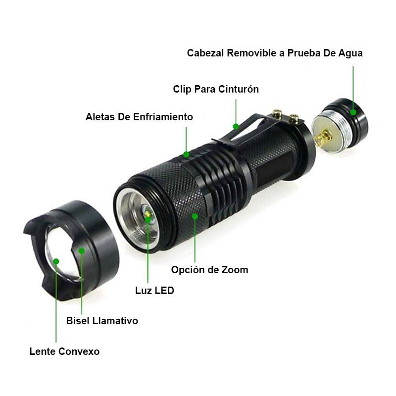 Linterna LED 1800 Lúmenes Táctica Militar Recargable Luz Zoom RF 304