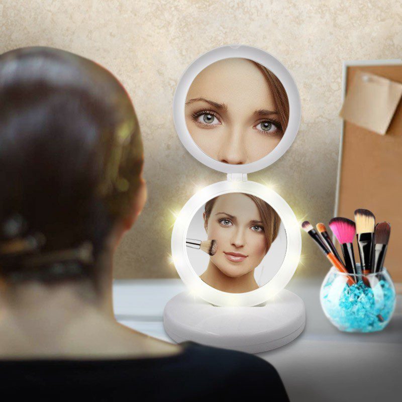 Espejo Maquillaje Doble Plegable LED Aumento X5 RF 4889