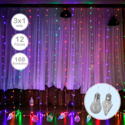 Extensión Micro LED Cortina 3X1m 168 Bombillos Multicolor 1609