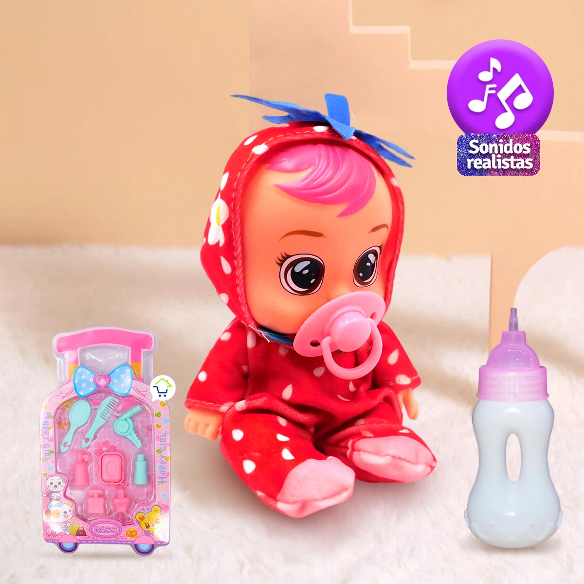 Muneca Bebe Con Sonidos Realistas Tetero y Accesorios HY811 Productopolis