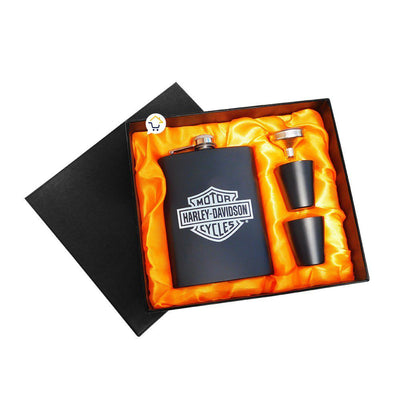 Licorera Whiskera Harley Davidson 8 Oz Acero Inoxidable 2 Copas MJ-088