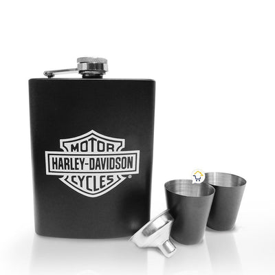 Licorera Whiskera Harley Davidson 8 Oz Acero Inoxidable 2 Copas MJ-088